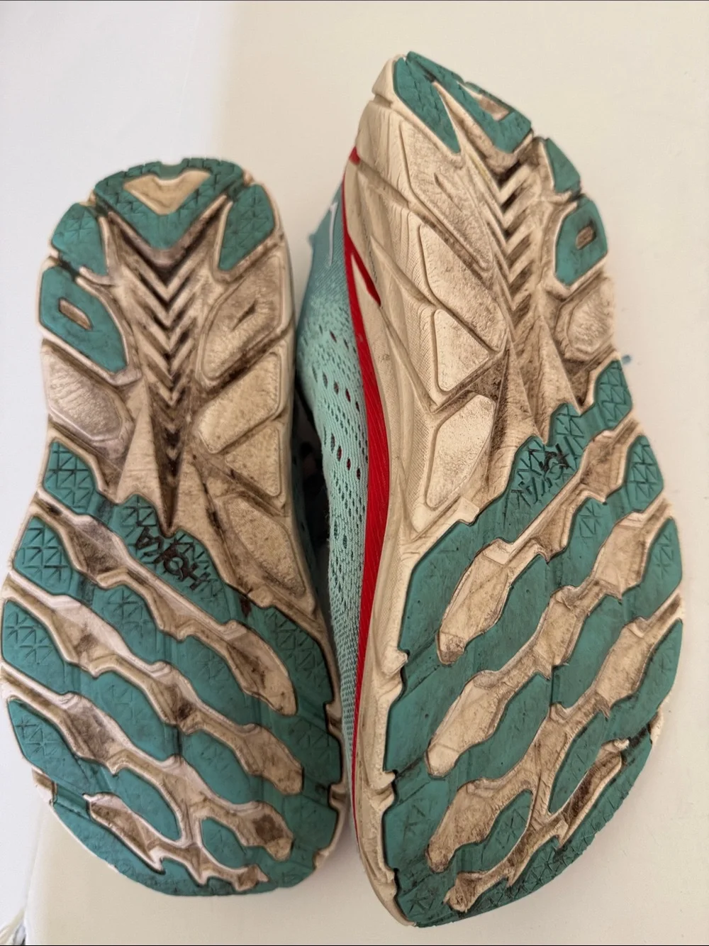 Hoka Women's Light Teal and Red Running Shoes size 9B